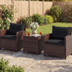 3-TLG. Rattan Gartenmöbel Set inkl. 2 Sessel & 1 Beistelltisch Polyrattan Sitzgruppe Gartengarnitur