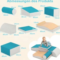 7 TLG. Schaumstoffbausteine Softbausteine zum Toben und Klettern Riesenbausteine aus Schaumstoff Grün