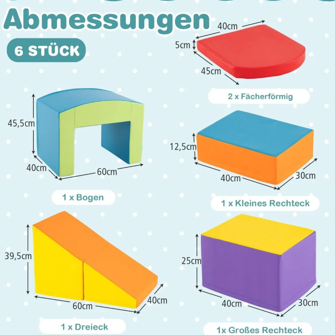 6 TLG. Schaumstoffbausteine Softbausteine mit Tunne Treppe & Rampe Bunt/Blau+Lila mit Klettverschlüsse