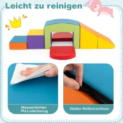 6 TLG. Schaumstoffbausteine Softbausteine mit Tunne Treppe & Rampe Bunt/Blau+Lila mit Klettverschlüsse