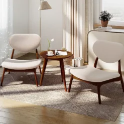 3 tlg. Sessel mit Beistelltisch Gepolstertes Loungesessel Set Kleiner Tisch mit 2 Stühlen Beige