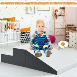 2TLG. Softbausteine Schaumstoff-Kleinkindertreppe & Rampenkletter-Spielzeug Weiß + Grau