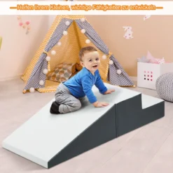 2TLG. Softbausteine Schaumstoff-Kleinkindertreppe & Rampenkletter-Spielzeug Weiß + Grau