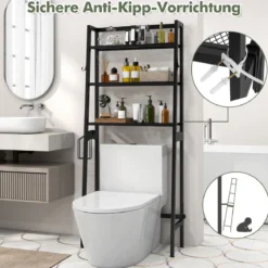Toilettenregal freistehend Badezimmerregal mit verstellbaren Regalen 65 x 28 x 159 cm Schwarz
