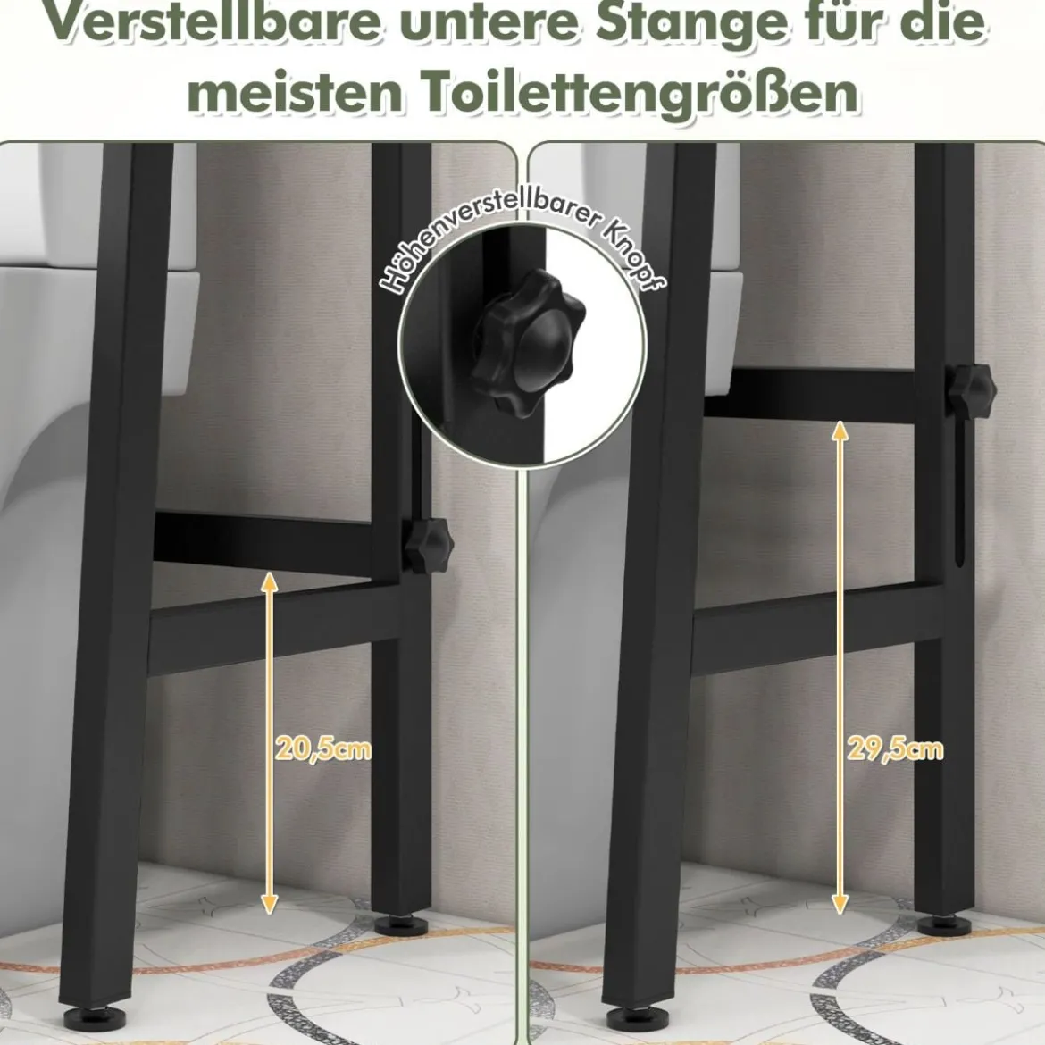 Toilettenregal freistehend Badezimmerregal mit verstellbaren Regalen 65 x 28 x 159 cm Schwarz