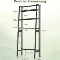 Toilettenregal freistehend Badezimmerregal mit verstellbaren Regalen 65 x 28 x 159 cm Schwarz