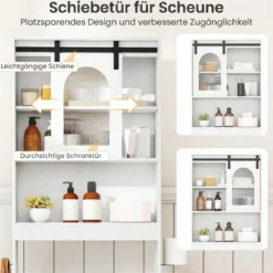 Toilettenschrank Badezimmer-Organizer im Bauernhausstil mit Schiebetür im Scheunentor-Design Weiß