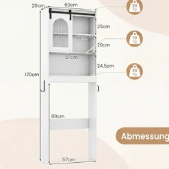 Toilettenschrank Badezimmer-Organizer im Bauernhausstil mit Schiebetür im Scheunentor-Design Weiß