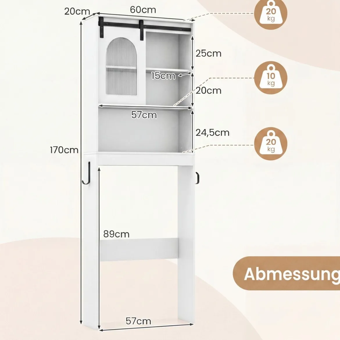Toilettenschrank Badezimmer-Organizer im Bauernhausstil mit Schiebetür im Scheunentor-Design Weiß
