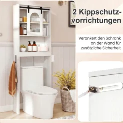 Toilettenschrank Badezimmer-Organizer im Bauernhausstil mit Schiebetür im Scheunentor-Design Weiß