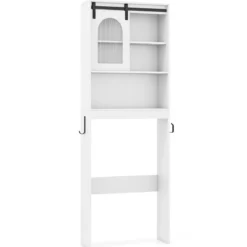 Toilettenschrank Badezimmer-Organizer im Bauernhausstil mit Schiebetür im Scheunentor-Design Weiß