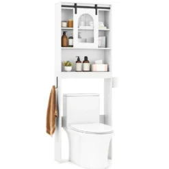 Toilettenschrank Badezimmer-Organizer im Bauernhausstil mit Schiebetür im Scheunentor-Design Weiß