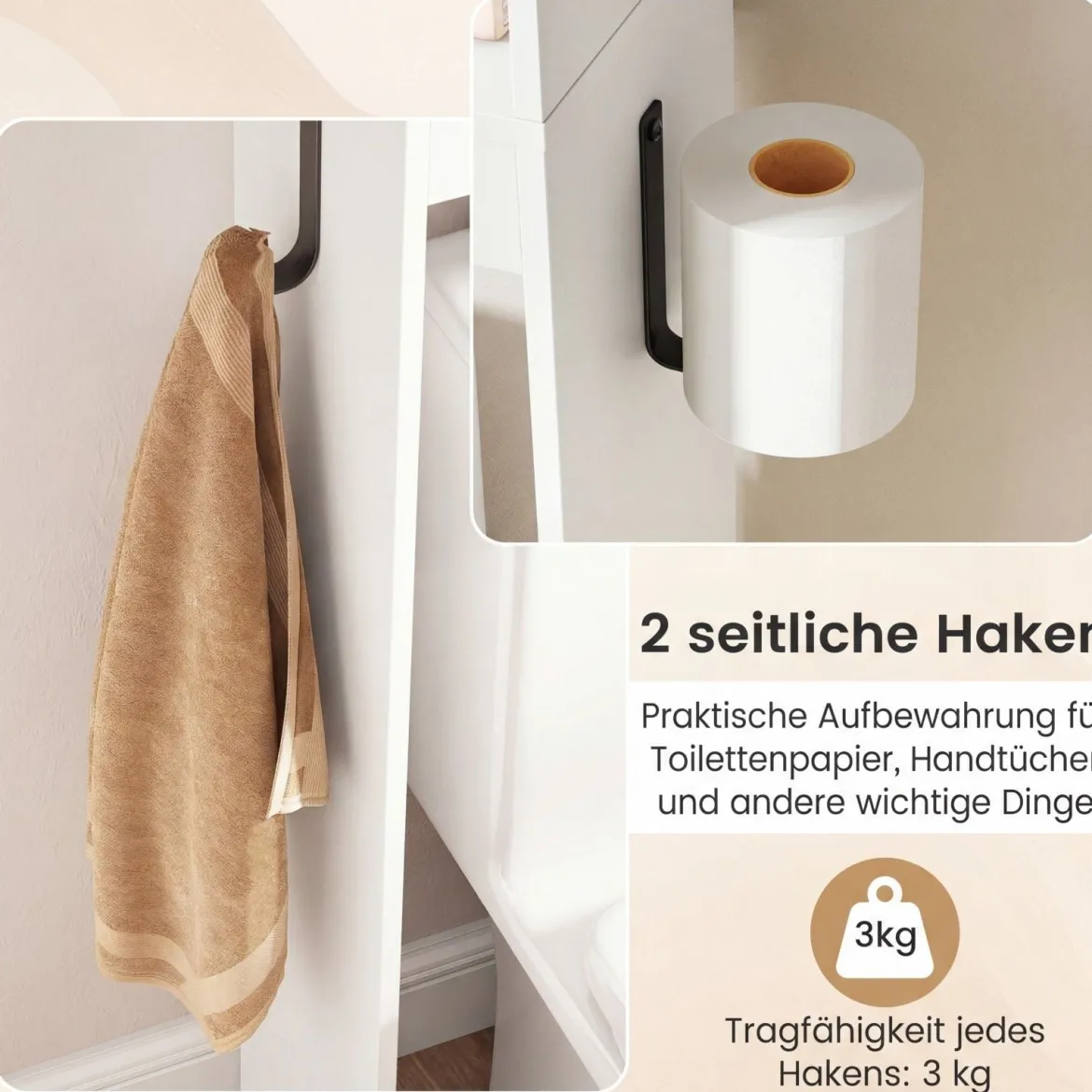 Toilettenschrank Badezimmer-Organizer im Bauernhausstil mit Schiebetür im Scheunentor-Design Weiß