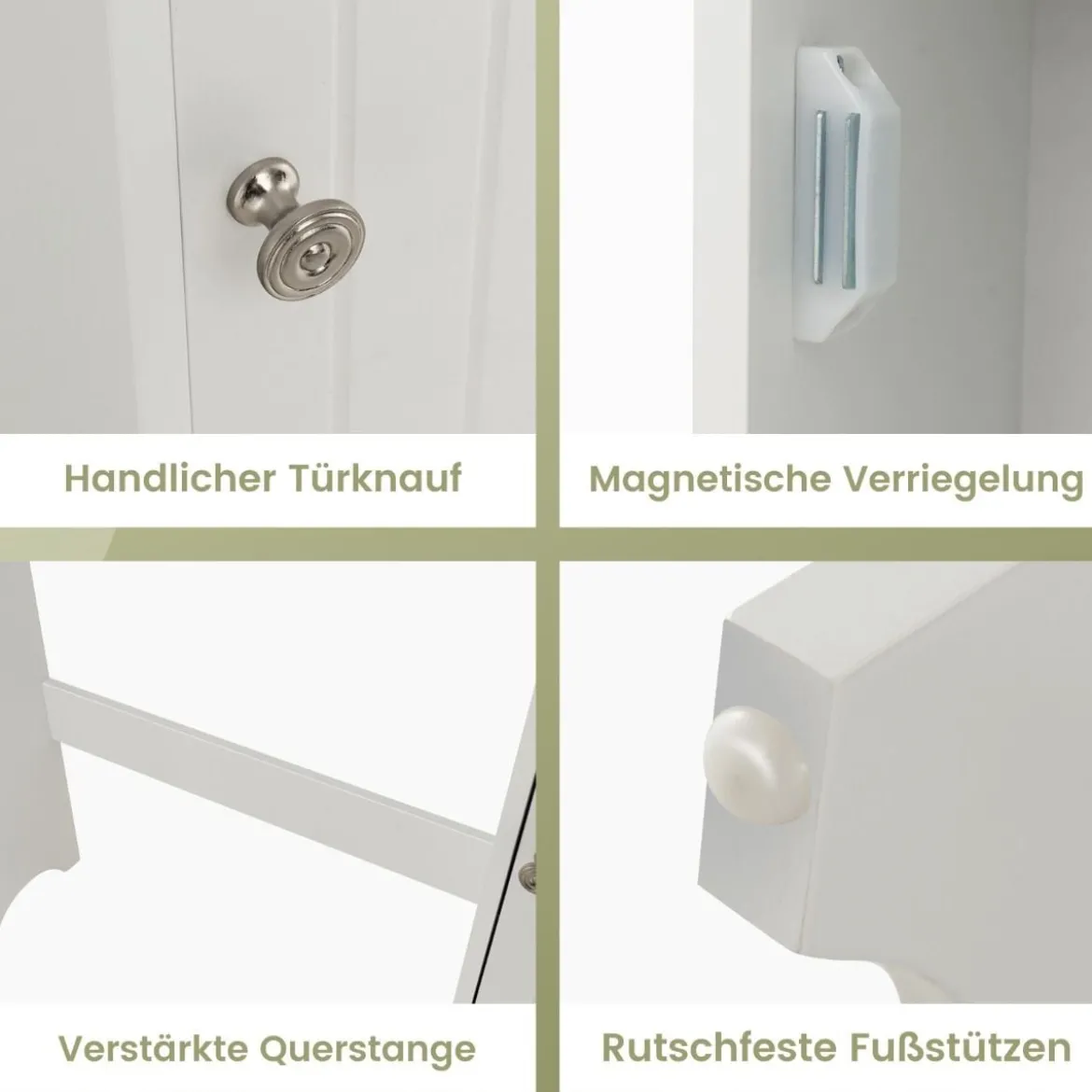 Toilettenschrank mit Toilettenpapierhalter & Verstellbaren Regalen Toilettenregal Badschrank Weiß