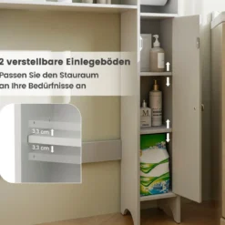Toilettenschrank mit Toilettenpapierhalter & Verstellbaren Regalen Toilettenregal Badschrank Weiß