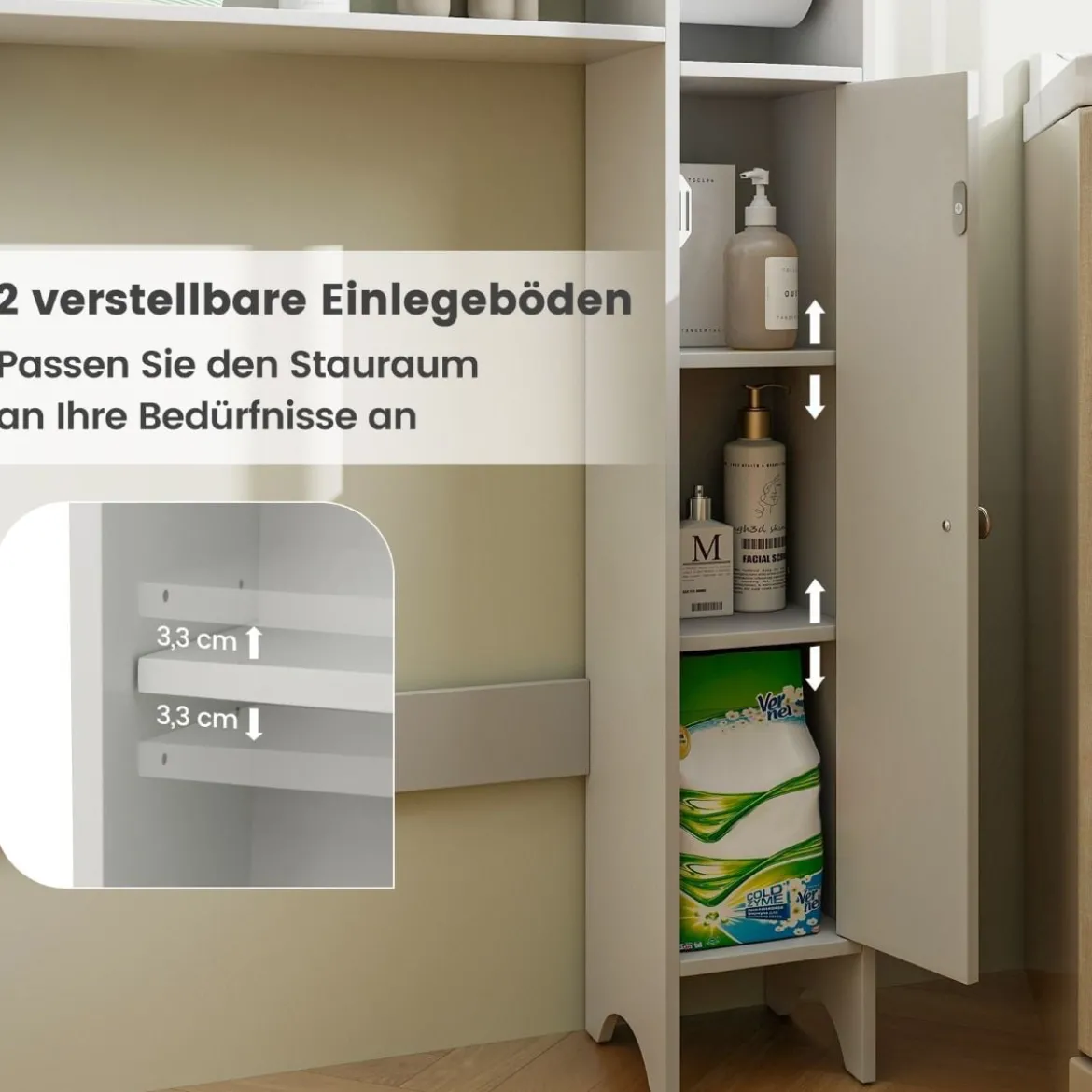 Toilettenschrank mit Toilettenpapierhalter & Verstellbaren Regalen Toilettenregal Badschrank Weiß