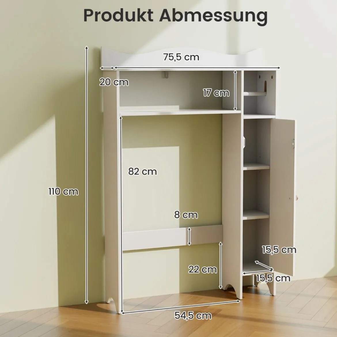 Toilettenschrank mit Toilettenpapierhalter & Verstellbaren Regalen Toilettenregal Badschrank Weiß