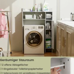 Toilettenschrank mit Toilettenpapierhalter & Verstellbaren Regalen Toilettenregal Badschrank Weiß