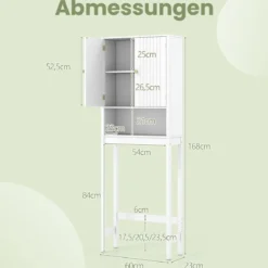 Toilettenschrank mit Türen & Verstellbarem Fach & Unterer Stange Platzsparendes Toilettenregal Weiß