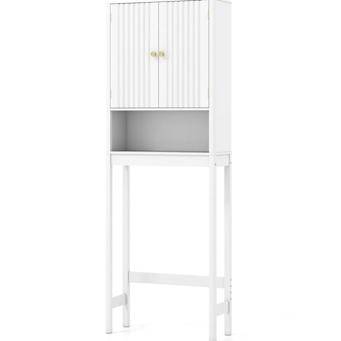 Toilettenschrank mit Türen & Verstellbarem Fach & Unterer Stange Platzsparendes Toilettenregal Weiß