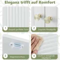 Toilettenschrank mit Türen & Verstellbarem Fach & Unterer Stange Platzsparendes Toilettenregal Weiß