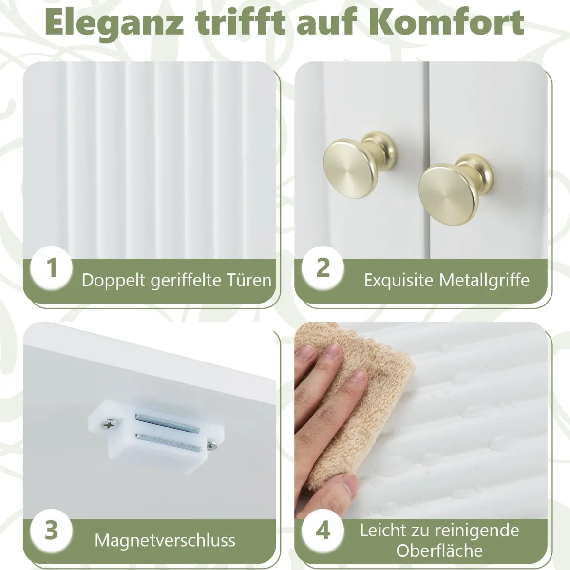 Toilettenschrank mit Türen & Verstellbarem Fach & Unterer Stange Platzsparendes Toilettenregal Weiß