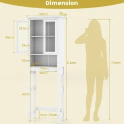 Toilettenschrank mit Verstellbarer Ablage Waschmaschinenschrank mit Glastür 60 x 30 x 173 cm Weiß
