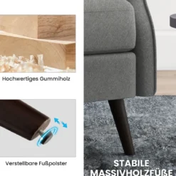Traditioneller Ohrensessel aus Stoff mit Hoher Rückenlehne & Elastischen Taschenfedern Grau