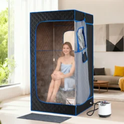 Tragbare Dampfsauna-Box mit Klappbarer Stuhl & Matte Persönliches Heim-Spa Blau