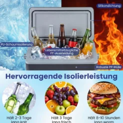 Tragbare Hartschalen-Kühlbox 12 L isolierte Kühlbox mit Komfortgriff auslaufsichere Kühltruhe Dunkelgrau