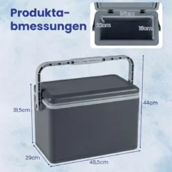 Tragbare Hartschalen-Kühlbox 12 L isolierte Kühlbox mit Komfortgriff auslaufsichere Kühltruhe Dunkelgrau