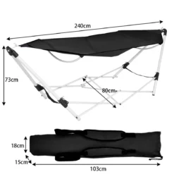 Tragbare & klappbare Hängematte abnehmbare klappbare Hängematte 240 x 80 x 73 cm Schwarz