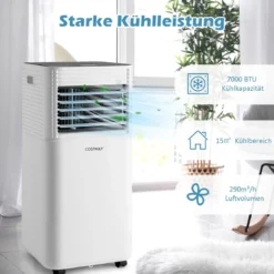 Tragbare Klimaanlage 4 in 1 Luftkühler mit Schwarzer LED-Anzeige 7000 BTU