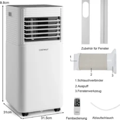 Tragbare Klimaanlage 4 in 1 Luftkühler mit Schwarzer LED-Anzeige 7000 BTU
