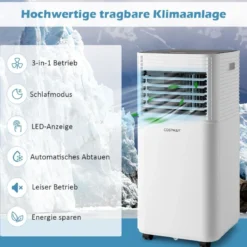 Tragbare Klimaanlage 4 in 1 Luftkühler mit Schwarzer LED-Anzeige 7000 BTU