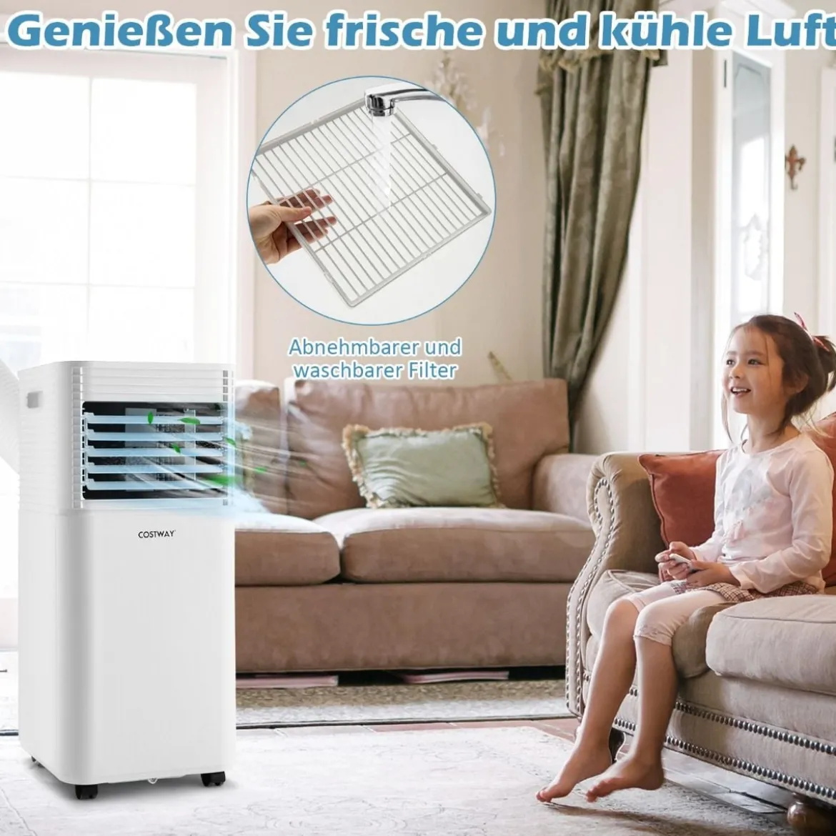 Tragbare Klimaanlage 4 in 1 Luftkühler mit Schwarzer LED-Anzeige 7000 BTU