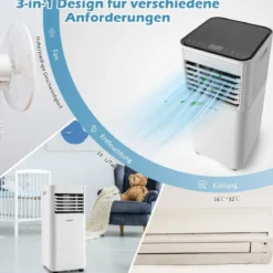 Tragbare Klimaanlage 4 in 1 Luftkühler mit Schwarzer LED-Anzeige 7000 BTU