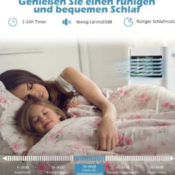 Tragbare Klimaanlage 4 in 1 Luftkühler mit Weißer LED-Anzeige 7000 BTU