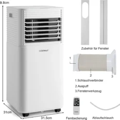 Tragbare Klimaanlage 4 in 1 Luftkühler mit Weißer LED-Anzeige 7000 BTU