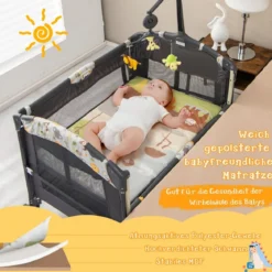 Tragbarer Babyspielplatz 3-in-1-Konvertierbarer Laufstall mit Bett 107 x 72 x 80,5 cm Grau