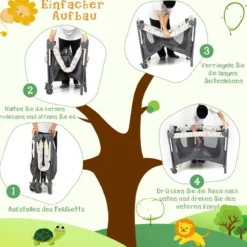Tragbarer Babyspielplatz 3-in-1-Konvertierbarer Laufstall mit Bett 107 x 72 x 80,5 cm Grau