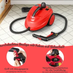 Tragbarer Dampfreiniger 2000W Hochdruck-Dampfreiniger mit 15-teiligem Zubehör vielseitiger Dampfmopp Rot