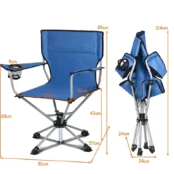 Tragbarer Drehstuhl Camping Zusammenklappbarer Drehstuhl mit Armlehnen und Anti-Rutsch Fußpolster Blau