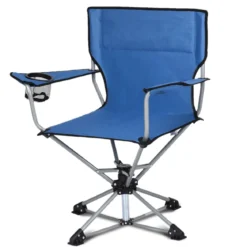 Tragbarer Drehstuhl Camping Zusammenklappbarer Drehstuhl mit Armlehnen und Anti-Rutsch Fußpolster Blau