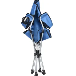 Tragbarer Drehstuhl Camping Zusammenklappbarer Drehstuhl mit Armlehnen und Anti-Rutsch Fußpolster Blau