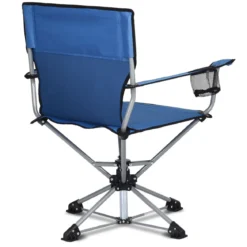 Tragbarer Drehstuhl Camping Zusammenklappbarer Drehstuhl mit Armlehnen und Anti-Rutsch Fußpolster Blau