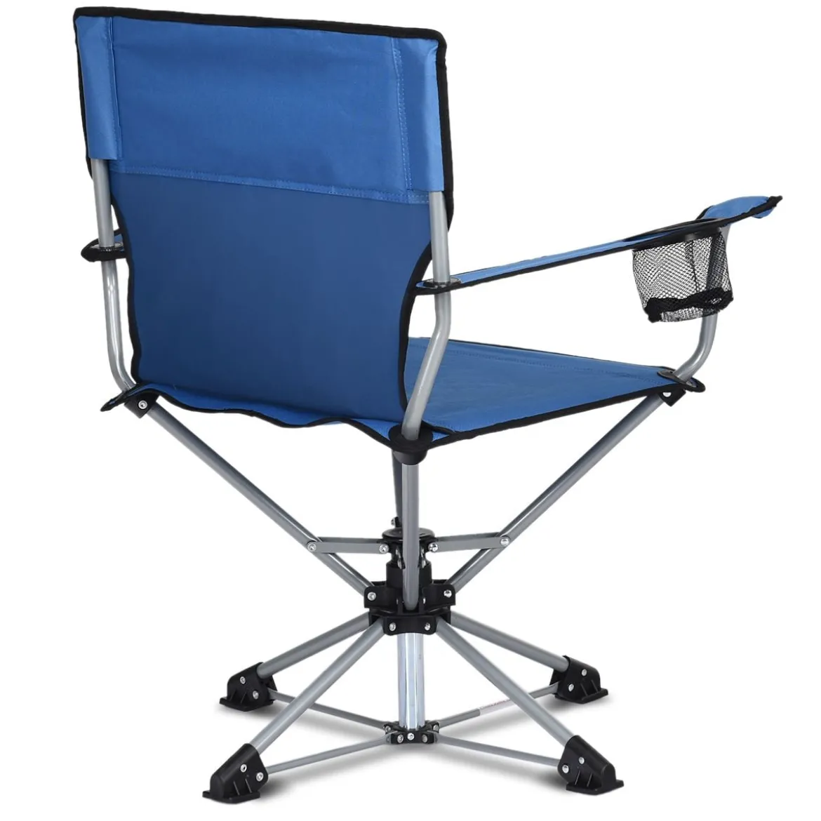 Tragbarer Drehstuhl Camping Zusammenklappbarer Drehstuhl mit Armlehnen und Anti-Rutsch Fußpolster Blau