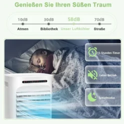 Tragbarer 3 in 1 Verdunstungsluftkühler mit Ventilator & Luftbefeuchter Weiß