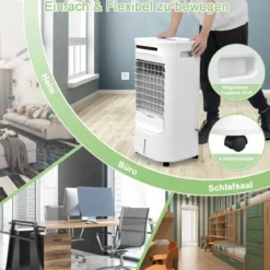 Tragbarer 3 in 1 Verdunstungsluftkühler mit Ventilator & Luftbefeuchter Weiß