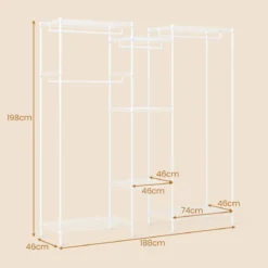 Tragbarer Kleiderschrank wandelbarer Kleiderorganizer mit L-Form & horizontaler Montage Weiß